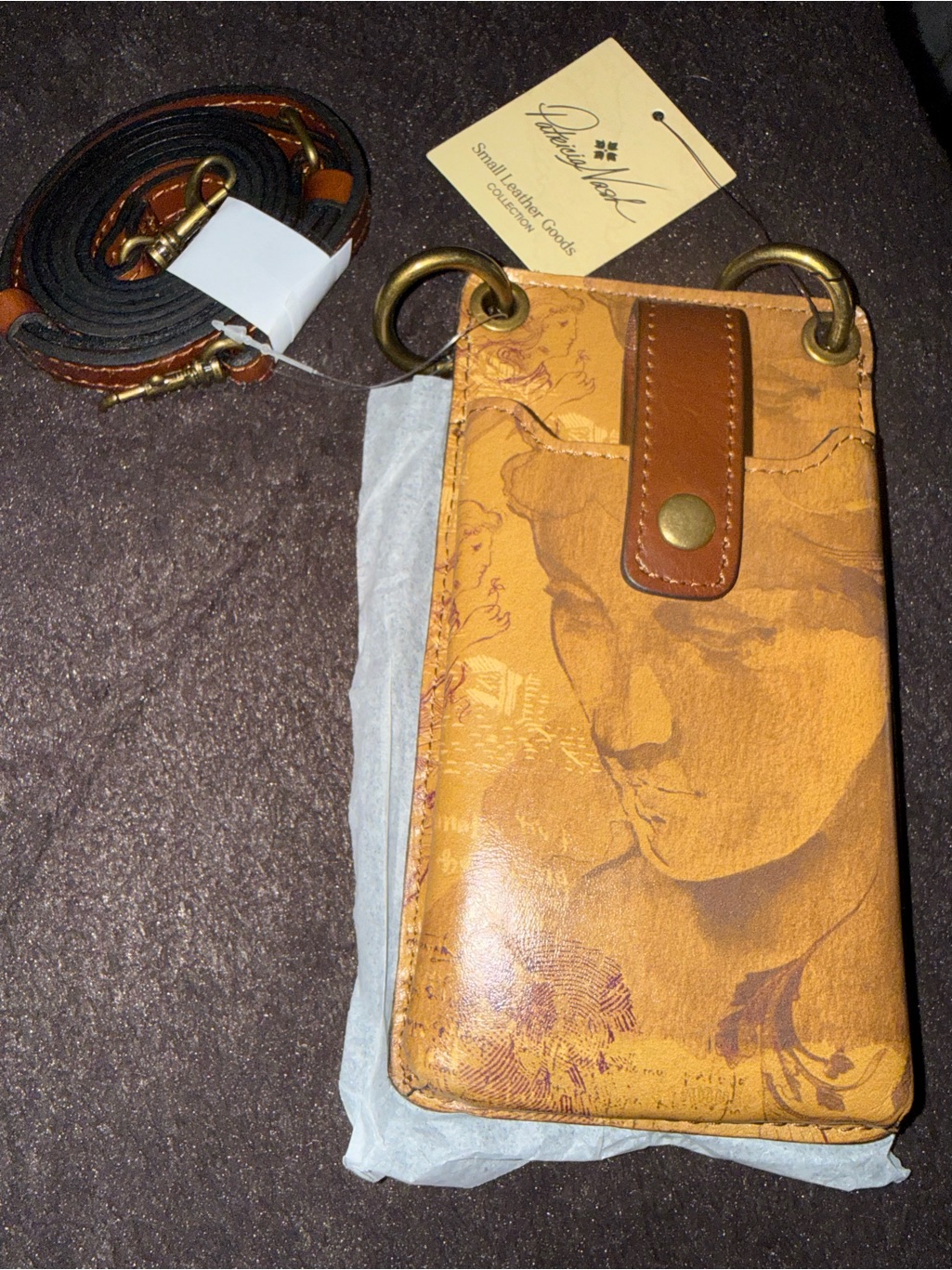 Patricia Nash Cognac Leather Compact Phone Crossbody Wallet